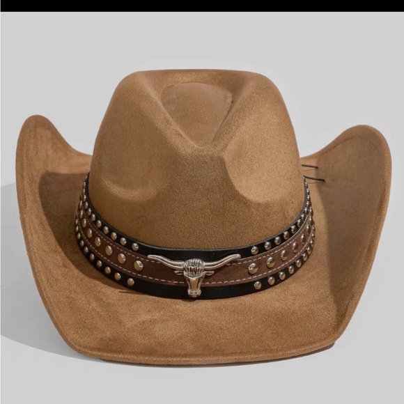 Chestnut longhorn Western Cowboy Hat with Bullhead Accent nwt one size